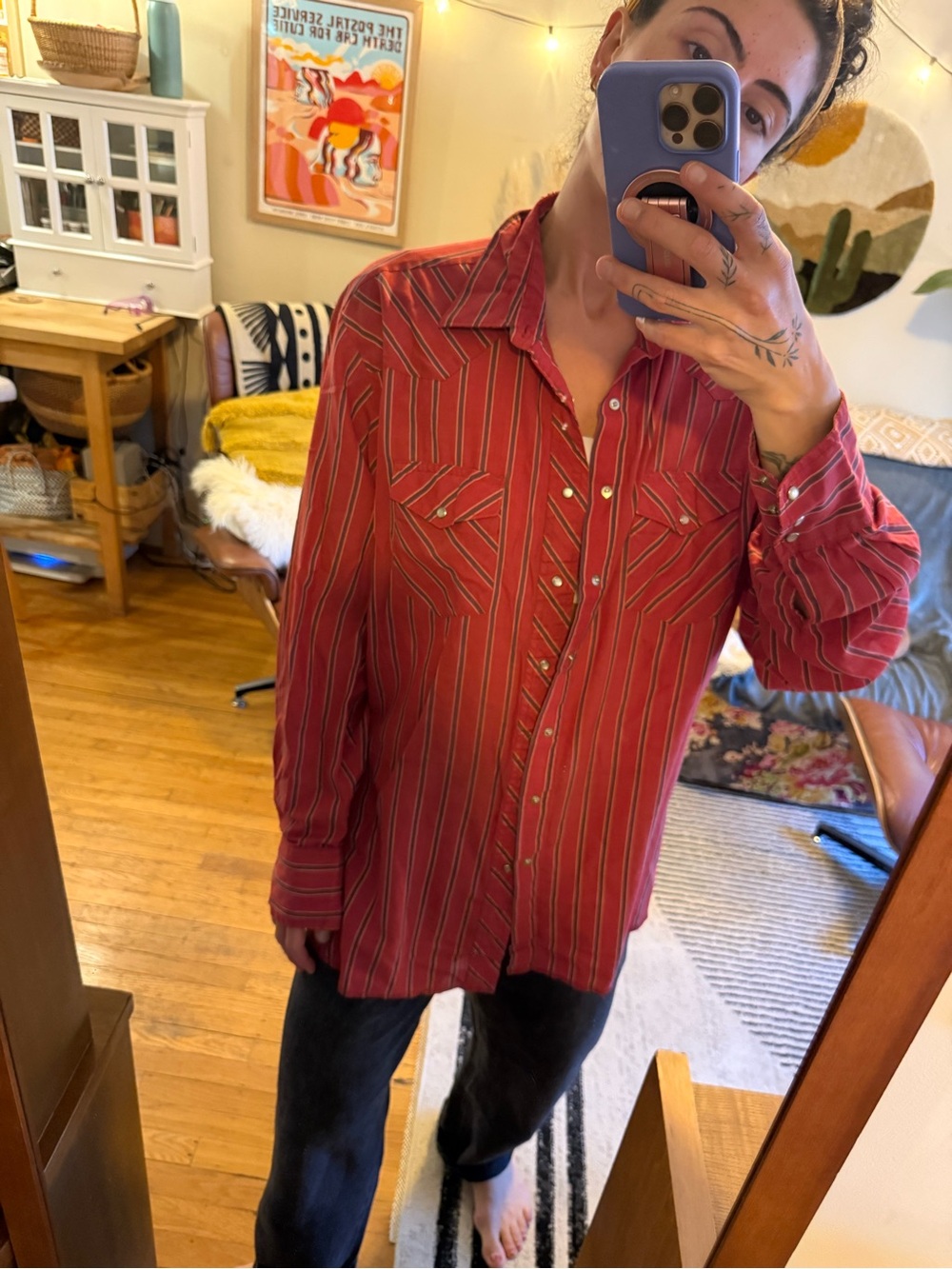 Red Striped Western-Style Men's Shirt vintage wrangler